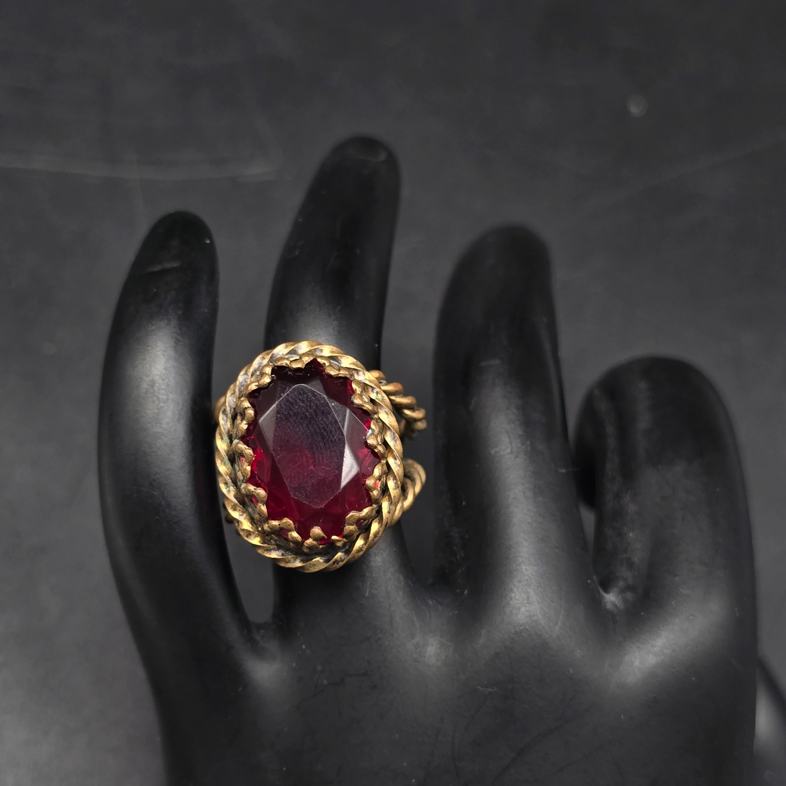 Vintage Red Czech Glass Ring Size 5 Costume Jewelry
